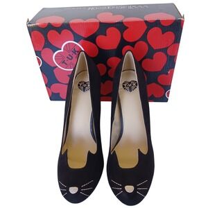 TUK Black Sophistakitty 4" Heel A8813L Cat Face Leather Pumps Womens 10 EU 41